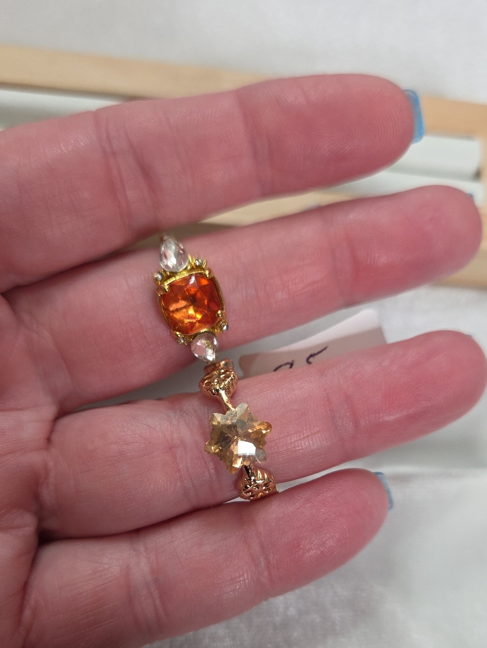 Lot of 2 Fashion Rings Orange Square Setting Gold Snowflake Setting Rings Sz 8.5 - Picture 4 of 7